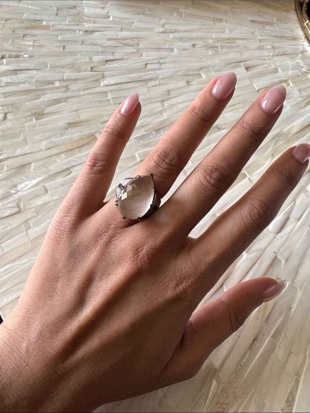 Pear-Shaped Rose Quartz Statement Ring - Soft Pink Gemstone